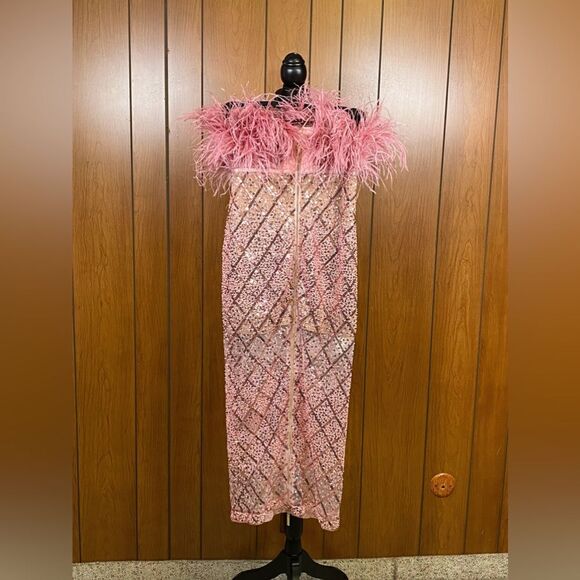 Bronx and Banco Coco x Afiya Feathered Sequin Midi-Dress size XS - Picture 7 of 13